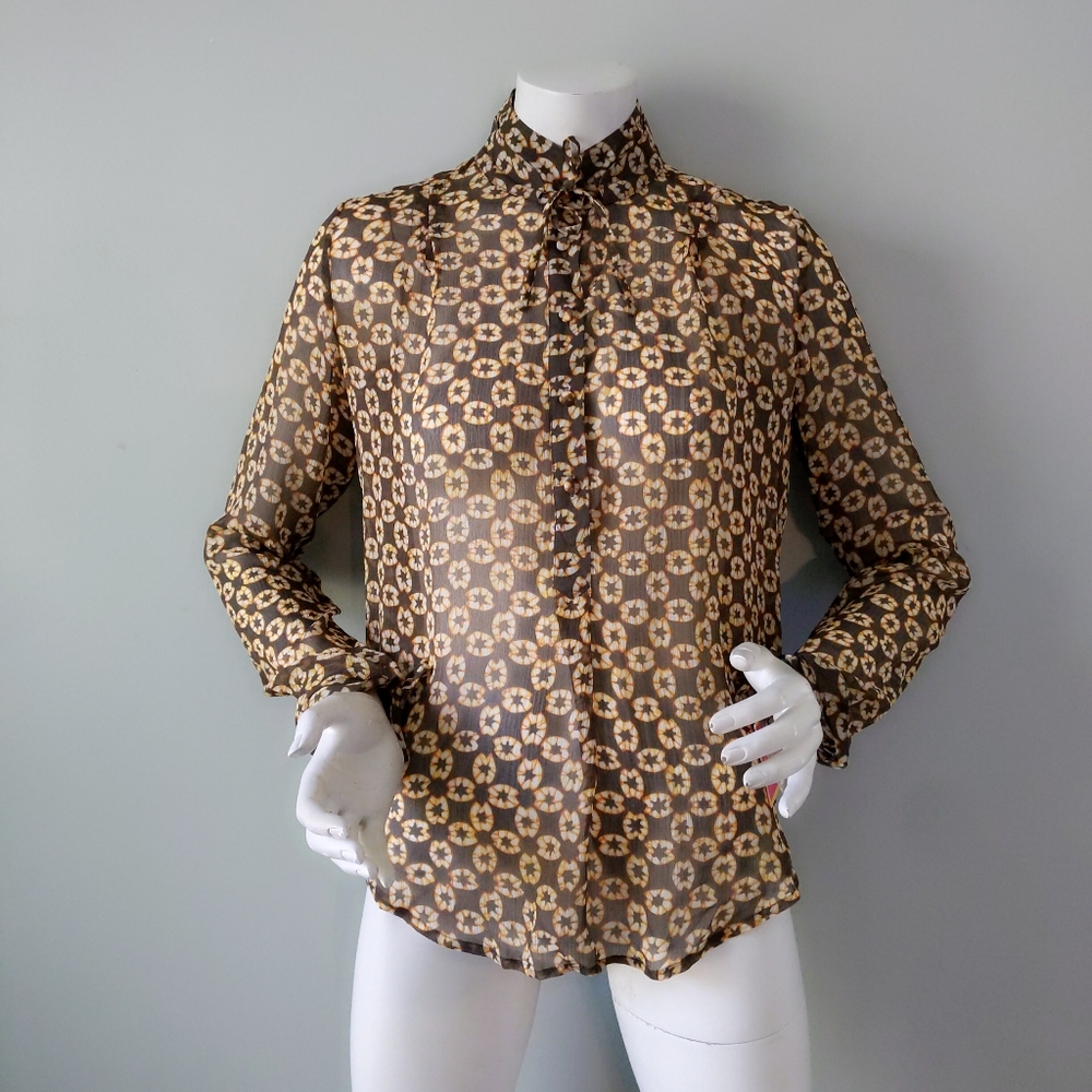 NWT Isaac Mizrahi Target Silk Batik Tie Dye Star Sand Dollar Print Silk Blouse S